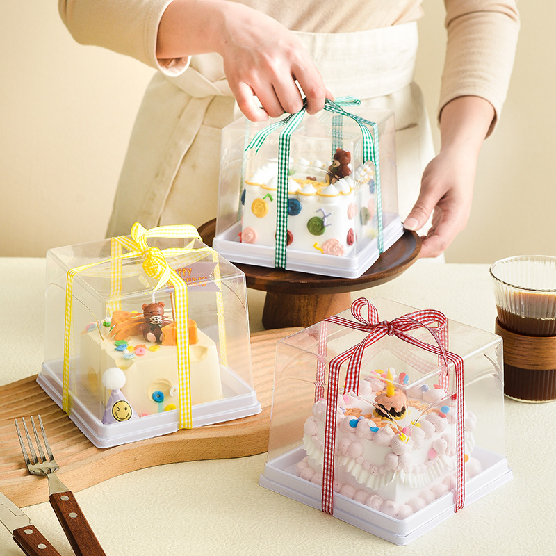 4-inch transparent cake box, 3/4/5-inch small cake burst cheese mousse transparent dessert takeout packing box