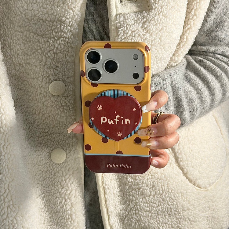 Contrast Polka Dot Heart Magnetic Stand Phone Case for iPhone 17 16 15 14 Pro Max Plus Full Coverage IMD Shockproof Cover