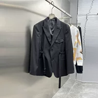 Британский стиль Хуан Сяоминг, тот же стиль, костюм с металлическим замком, костюм со съемным ремнем, куртка, повседневный черный костюм