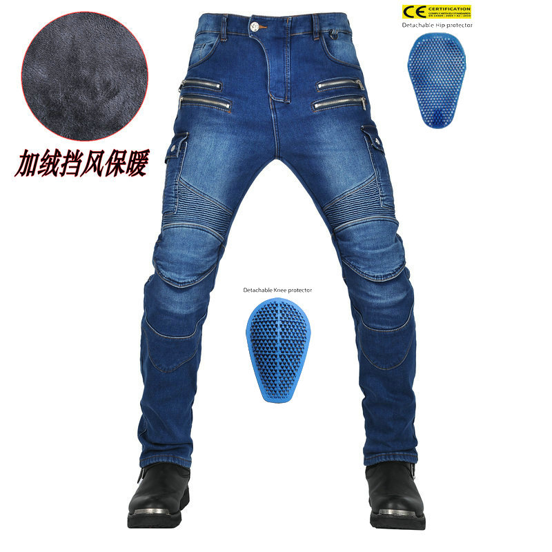 LOONG BIKER pantalones vaqueros de la motocicleta de invierno de los hombres pantalones de la motocicleta de la vendimia pantalones de ciclismo forrado de lana de silicona equipo de protección