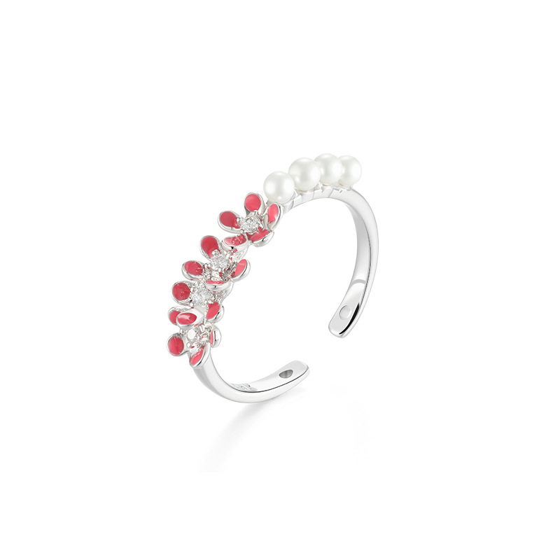 Xuping aleación de cobre recubierta de aceite blanco serie de flores anillo de perla simple insins viento pequeño anillo fresco para mujeres