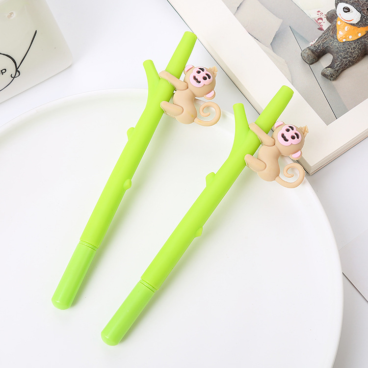 Creativa pluma de gel suave de dibujos animados mono árbol firma pluma lindo aprendizaje papelería estudiante examen negro pluma de agua