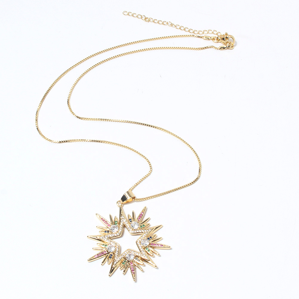 alloy gold-plated micro-set zircon snowflake hollow star necklace accessories female