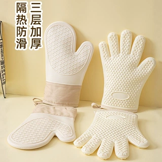 硅胶防烫手套五指微波炉防滑加厚加棉隔热手套耐高温烘焙隔热手套