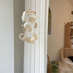 INS Korean-style natural shell hanging ornament wood beads wood ring wind chime minimalist simple wall hanging decoration B&B soft furnishing decoration