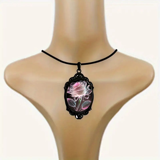Europe and the United States new explosions pink enchanting transparent petals rose pattern glass pendant necklace factory direct sales