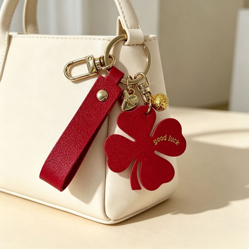 Lucky four-leaf clover keychain pendant, simple and exquisite, for couples, car keyring, backpack decoration, bag accessory
