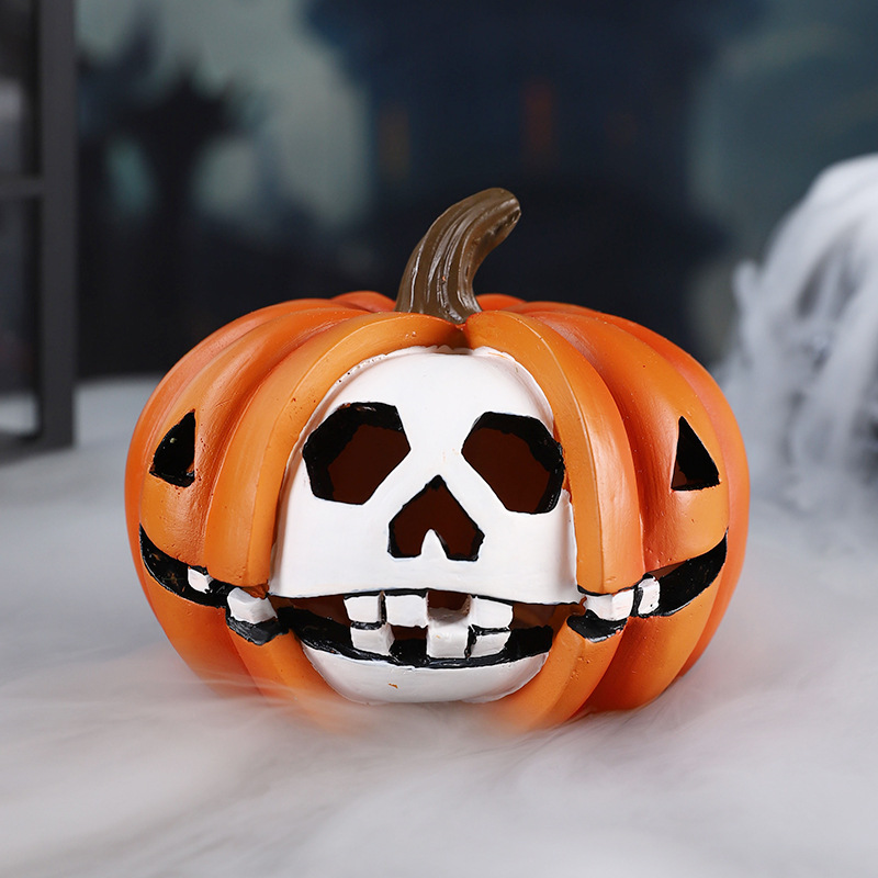  Halloween Pumpkin Skull Decorative Ornaments Resin Funny Pumpkin Head Small Ornaments Micro Landscape Photography Props