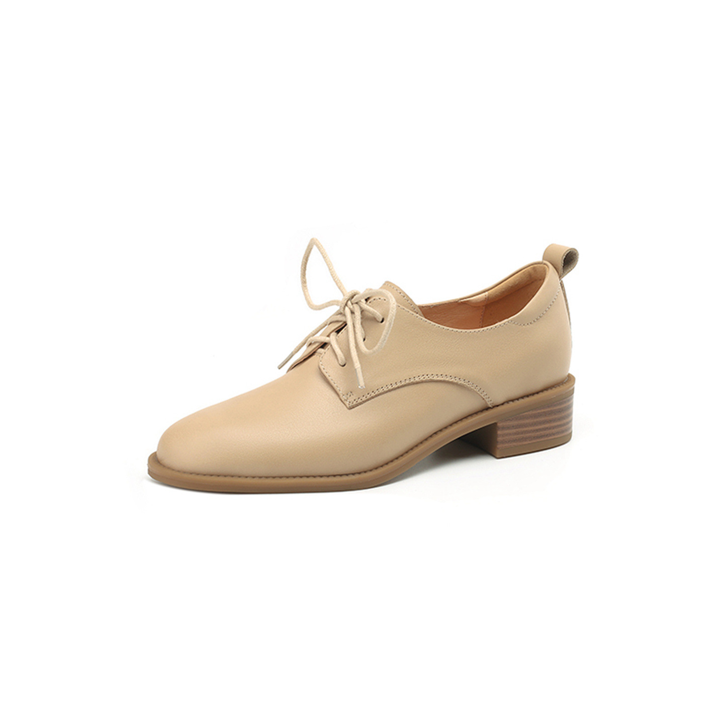 Giày da bò nữ mũi tròn buộc dây đế bằng phong cách retro xuân thu — đen chi tiết 18