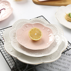 歐式浮雕西餐盤子家用陶瓷盤餐盤蝴蝶早餐盤菜盤下午茶點心水果盤