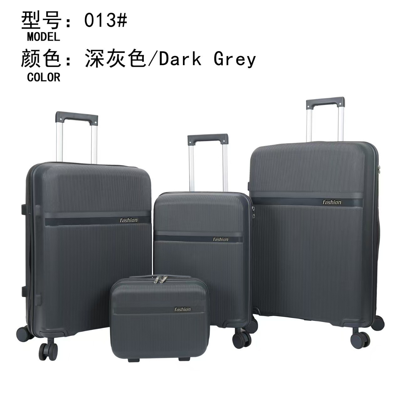 Procesamiento personalizado PP cremallera caja de tracción de color completo estilo de moda universal rueda de casco duro tres piezas conjunto de maleta de gran capacidad