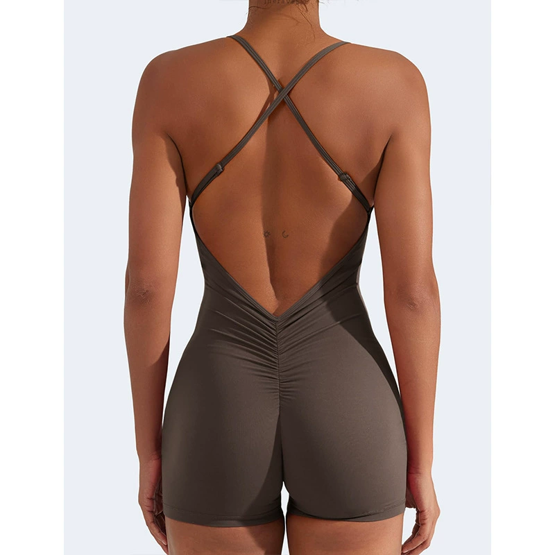 Summer Sexy Yoga Outfit with Cups - Stylish Cross-Back Design, Comfortable Fit, Versatile Shorts