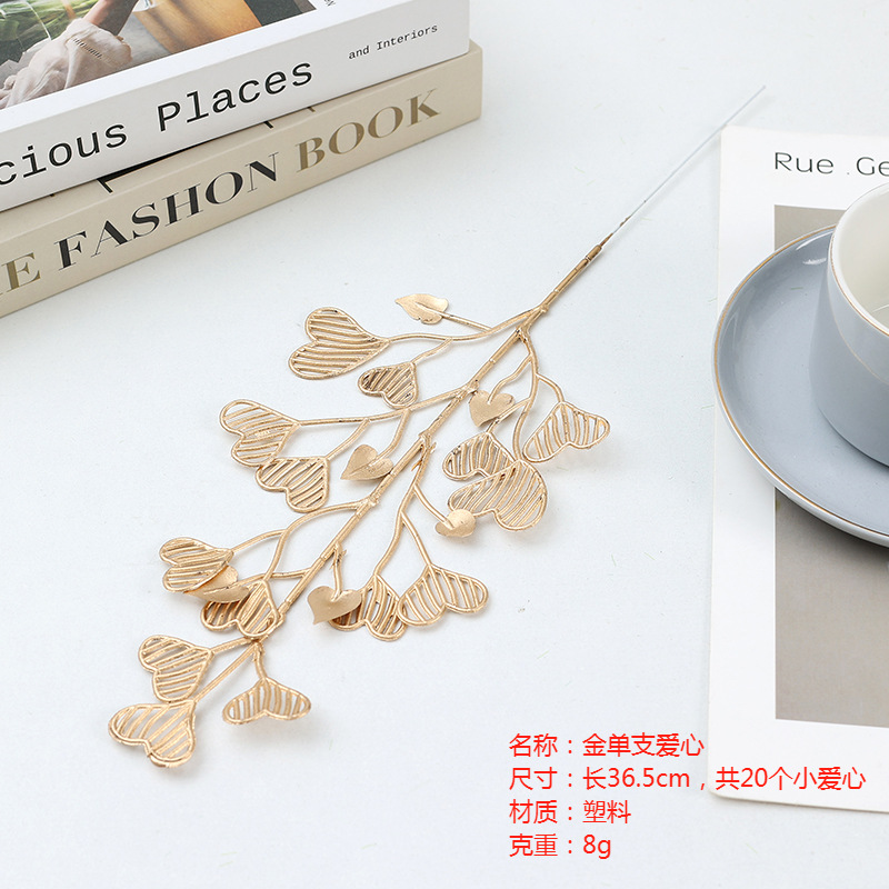 Yilun Golden Artificial Flower Ginkgo Leaf Eucalyptus Gold Leaf Christmas Flower Decoration New Year's Eve Flower New Year's Blessing Bucket Flower Arrangement