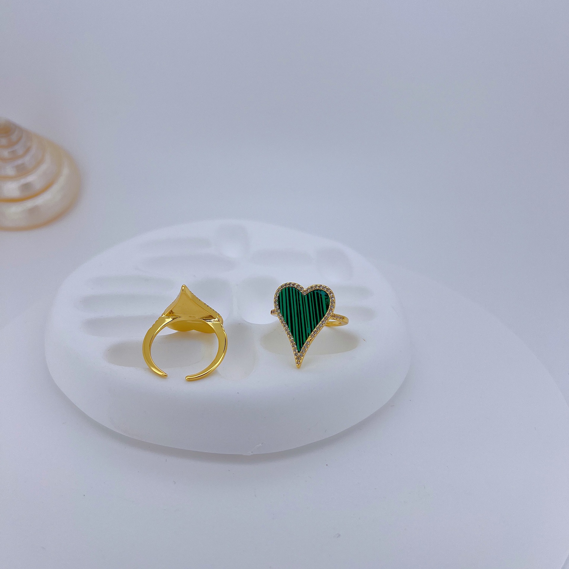 Heart Shape Pattern Wholesale Jewelry IG Style Simple Style Heart Shape Copper Natural Stone Shell Zircon Plating Inlay Open Rings