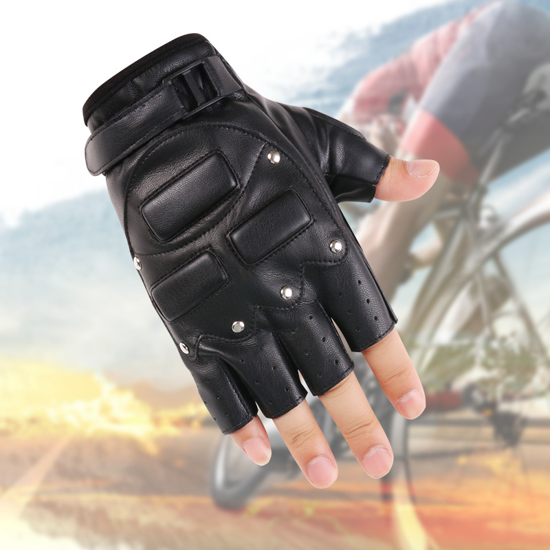 Medio dedo guantes de cuero hombres y mujeres al aire libre fitness montar motocicleta al aire libre absorción de choque deportes rendimiento motocicleta guantes de cuero