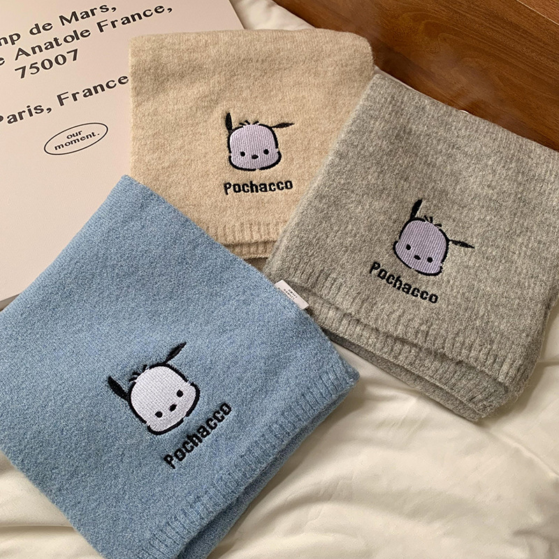 Bufandas de hombro de alta calidad 2025, otoño y invierno, nuevo estilo cálido Sanrio, bufandas de cuello de lana de punto cálido y grueso