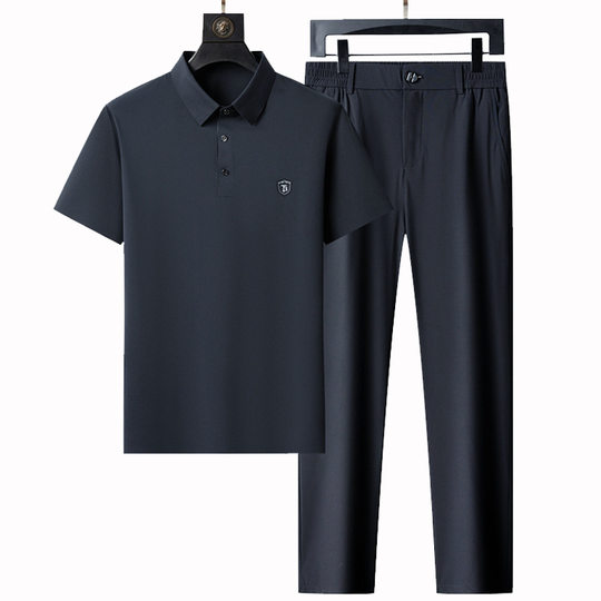 Dad's Middle-aged Men's Traceless Ice Silk Polo Shirt Quick-drying Short-sleeved Thin Summer Sports suit for Middle-aged and Elderly