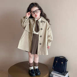 女童风衣外套春秋装2025新款洋气时髦英伦中长款儿童小女孩大衣