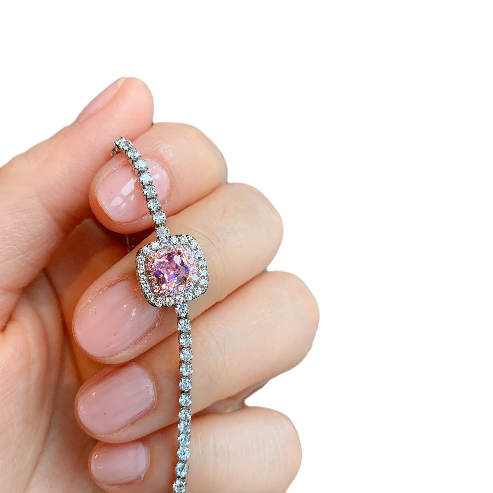 Pequeño Libro Rojo popular pequeño cuadrado anillo de azúcar flash ZIRCON s925 aguja de plata Rosa diamante pendientes pulsera anillo Amazon Accesorios