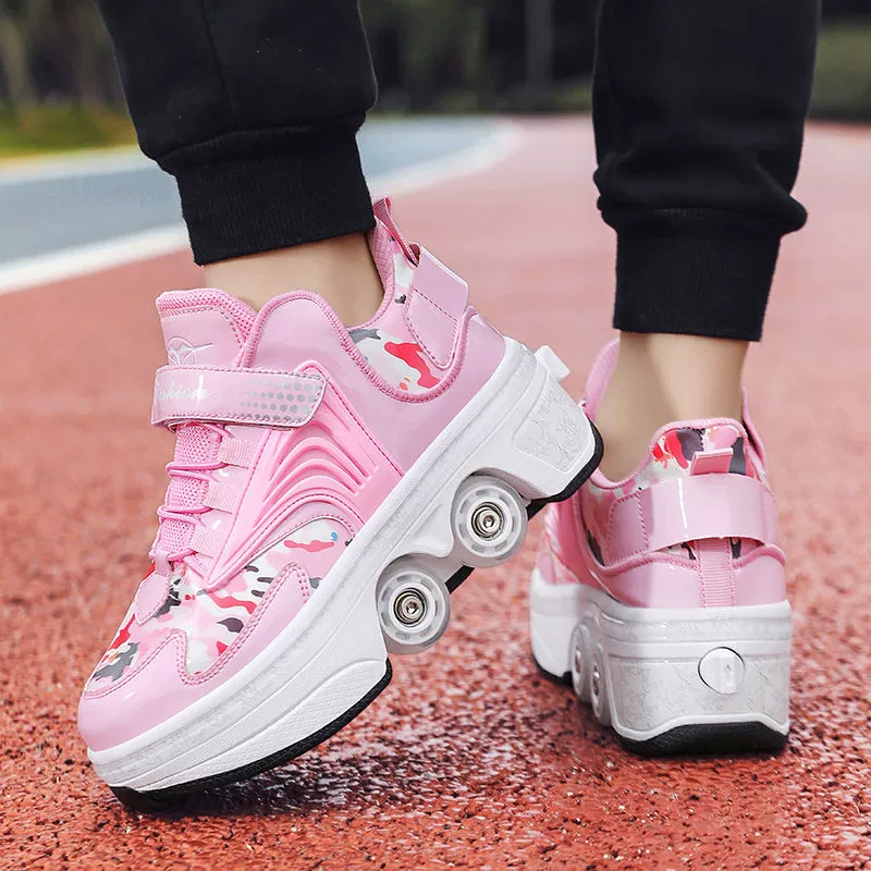 Детские Heelys для девочек, четырехколесные прогулочно-скользящие обувь для взрослых, автоматическое сжатие роликов для мужчин