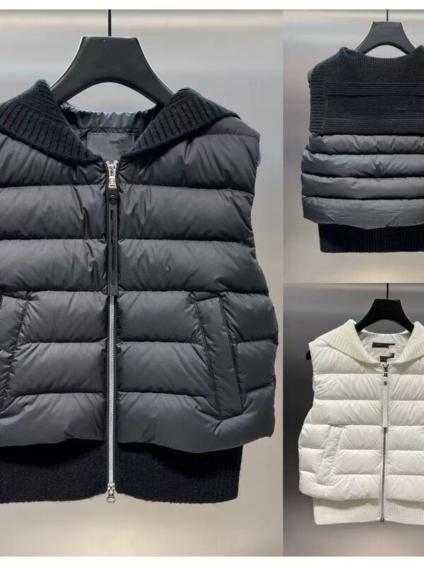 Golf Autumn Women's down Vest with Spliced ​​Woolen Navy Collar White Duck down Lightweight and Warm Version with Heart Shape