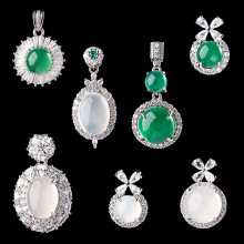 铜镶嵌天然玛瑙高冰玉髓四叶草圆形吊坠挂坠项链轻奢时尚项链女款