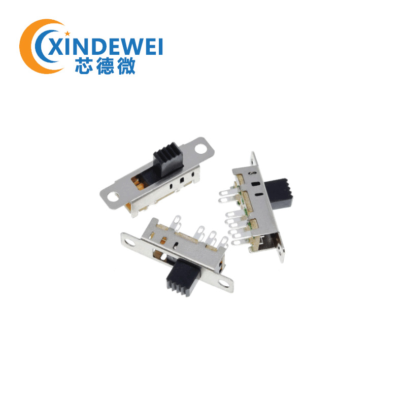 滑动拨动开关SS23E04G5 柄高5MM 双排八脚三档 2P3T带耳朵螺丝孔