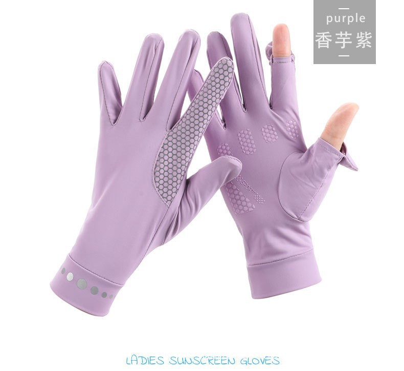 Guantes de protección solar verano hombres y mujeres de pareja delgada antideslizante transpirable ciclismo elástico transpirable dos dedos guantes de seda de hielo