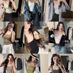 2024春夏新品韓社6612螺紋小方領一體杯背心修身內搭外穿顯瘦女士