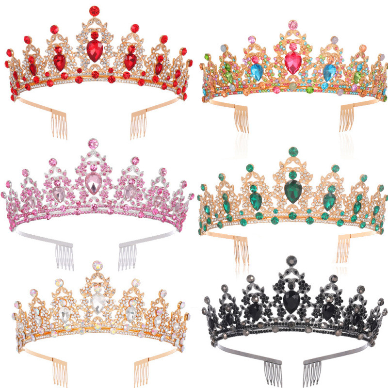 European and American Gemstone Bride Wedding Bridesmaid Comb Crown Baroque Birthday Wedding Banquet Headdress Crown Headband