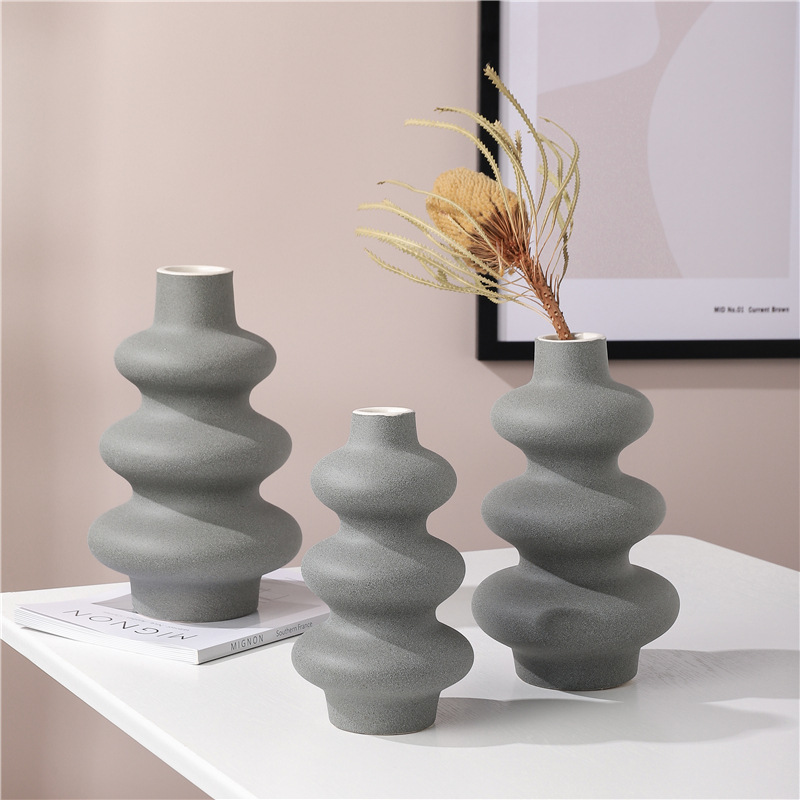INS北欧圆环陶瓷花瓶磨砂简约插花室内桌面装饰花瓶干花工艺摆饰