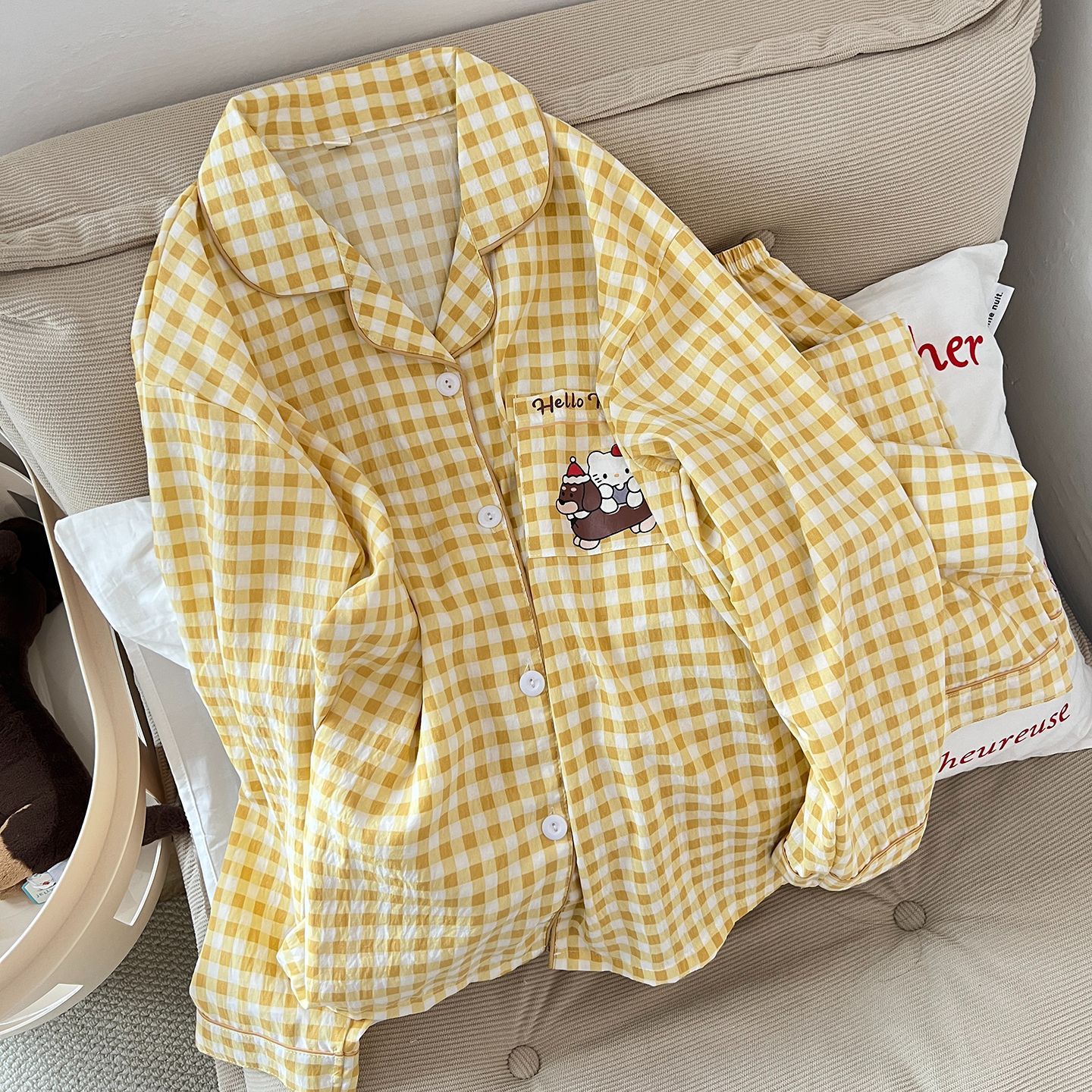 Nuevos pijamas para mujer, primavera y verano, manga larga, nubes, algodón, traje lindo para estudiantes, servicio a domicilio, se puede usar fuera del sudeste asiático transfronterizo