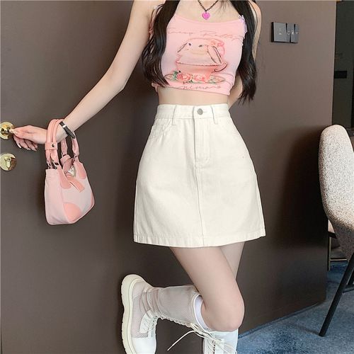 Women's Summer New High-Waisted Denim Short Skirt, Slimming and Versatile, Plus Size Hip-Hiding A-Line Skirt, Bustier Mini Skirt