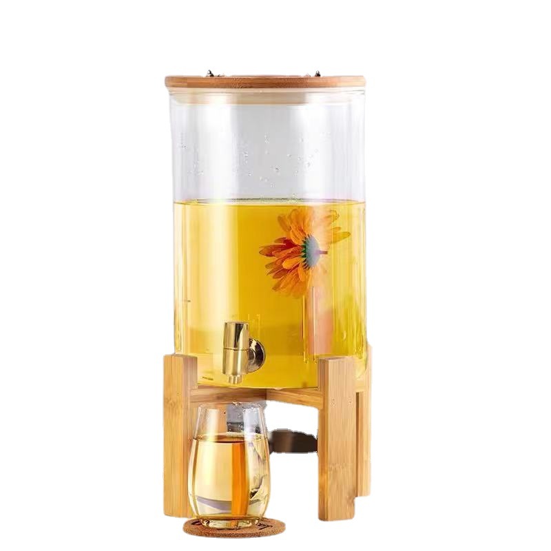 Jugo de vidrio puede beber cubo con grifo comercial limón jugo cubo gran capacidad sellada enzima cubo jugo trípode