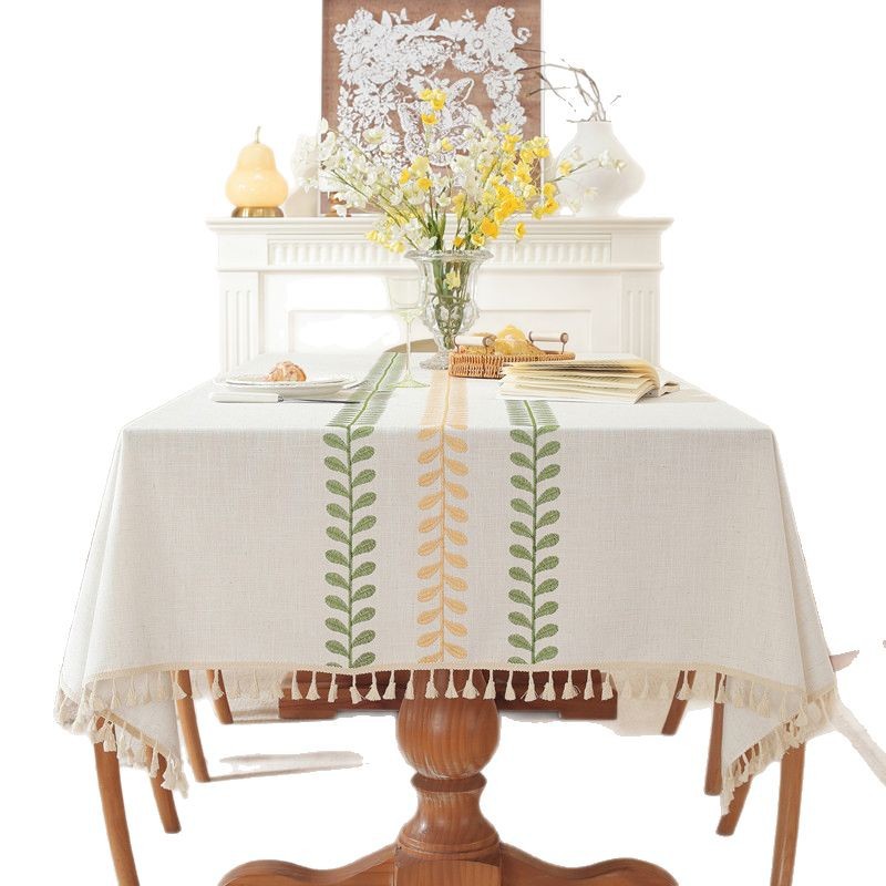 Tovaglia rettangolare da tavolino da caffè con nappe ricamate a foglie e fiori, spedizione diretta dal produttore._voghion.com