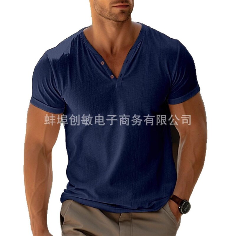 2025 Amazon Men's T-Shirt Summer Beach Short Sleeve Casual Solid Color regular T-Shirt Top