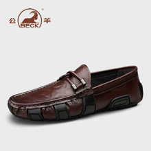 公羊男鞋皮鞋真皮透气商务休闲懒人豆豆鞋软底牛皮开车鞋跨境代发