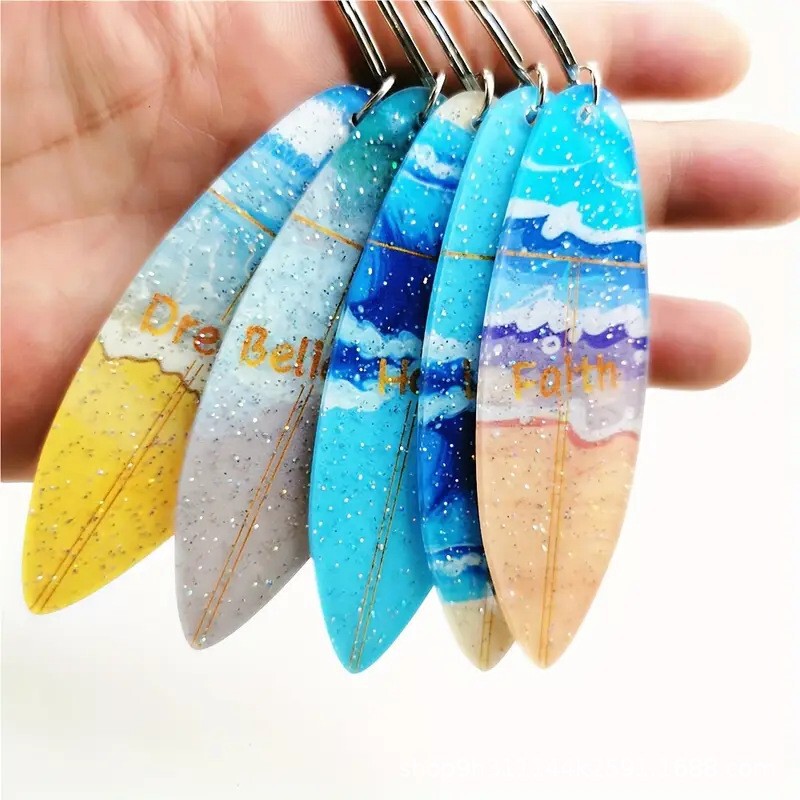 New Arrival Hot Sale Vibrant Acrylic Yacht Shape Key Ring Set Stylish Letter and Heart Shape