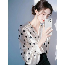 【波点元素时尚流行】今年爆款高端真丝缎面衬衫白色波点2025夏季
