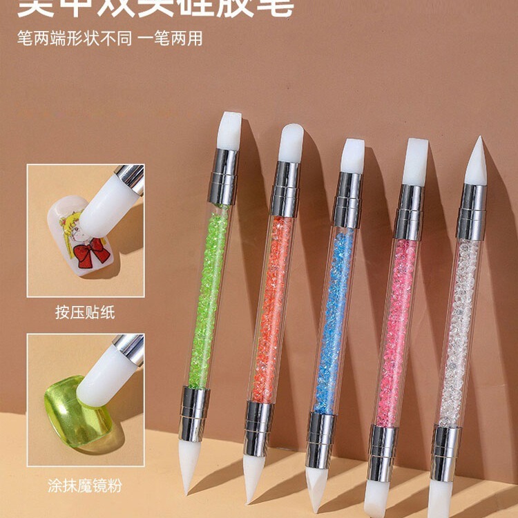 Manicure Silicone Pen 5-Pack Carving Pen Nail Sticker Tool Double-Headed Multi-Functional Magic Mirror Powder Brush Embossing Stick