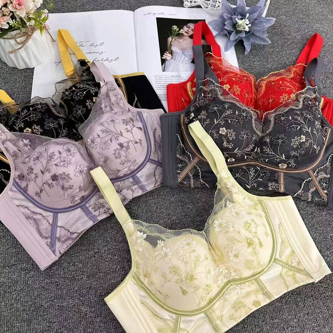 Nuevo sujetador de alta calidad de moda de encaje jacquard transpirable y cómodo ajustable anti-caída reúnen ropa interior de botón múltiple image 3