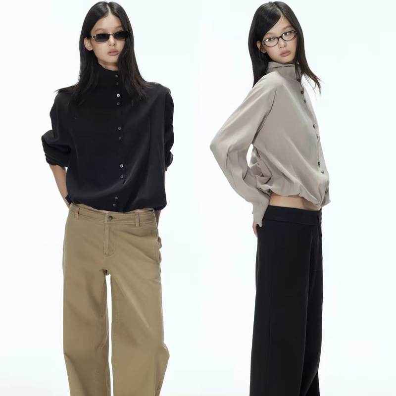 cookadaily Mermaid 2026 Autumn Relaxed Design Stand Collar Short Shirt Cardigan Jacket Top cookadaily Mermaid 2026 Autumn Relaxed Design Stand Collar Short Shirt Cardigan Jacket Top