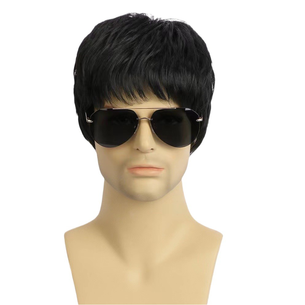 Transfronterizo europeo y americano de los hombres de la moda de pelo corto Peluca de fibra química cubierta de la cabeza completa esponjosa fábrica natural en stock al por mayor