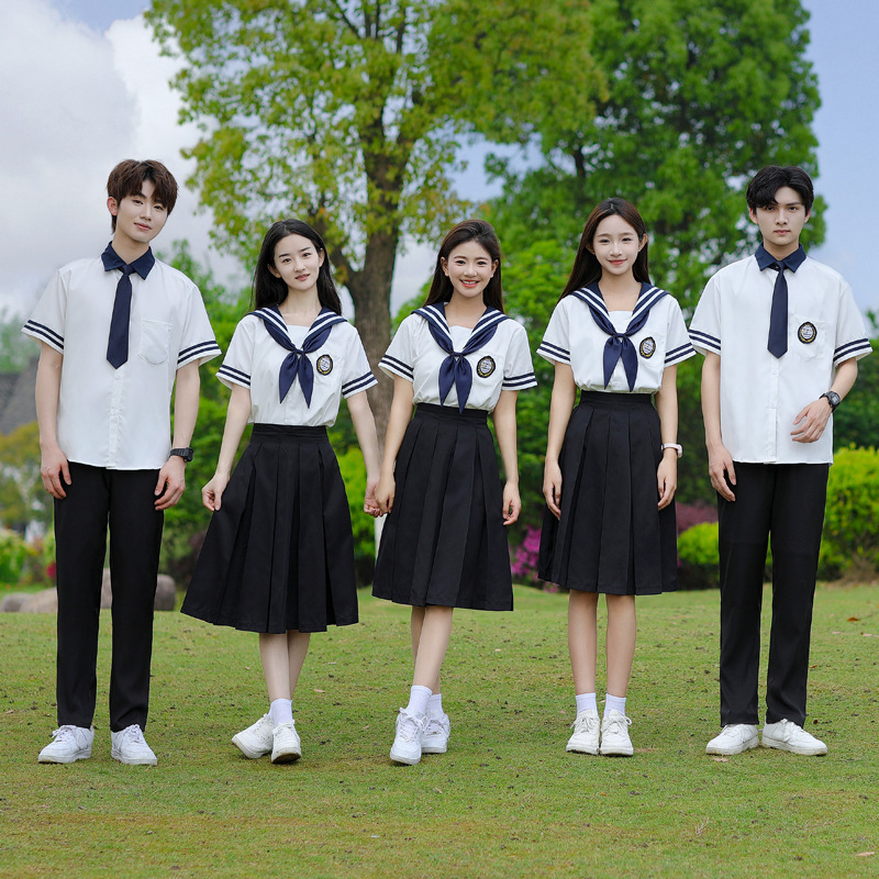 Junior Senior high school Student Class Uniform Summer British Academy Style Navy Collar jk Uniform Stage Performance Chorus Graduation Uniform Junior Senior high school Student Class Uniform Summer British Academy Style Navy Collar jk Uniform Stage Performance Chorus Graduation Uniform
