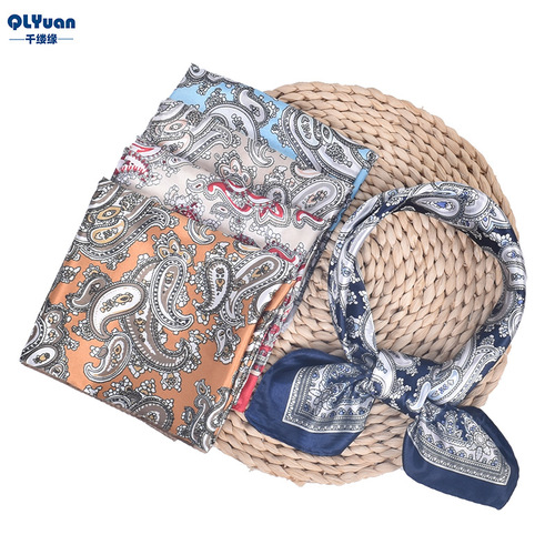 Cross-border new fashion cashew nut women's printed satin 60 square silk scarf wholesale fashion small square scarf