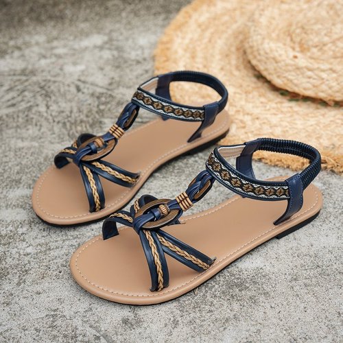Beach 2025 Summer Bohemian Style Beaded Waterfall Crystal Roman Style Outerwear Flat Sandals