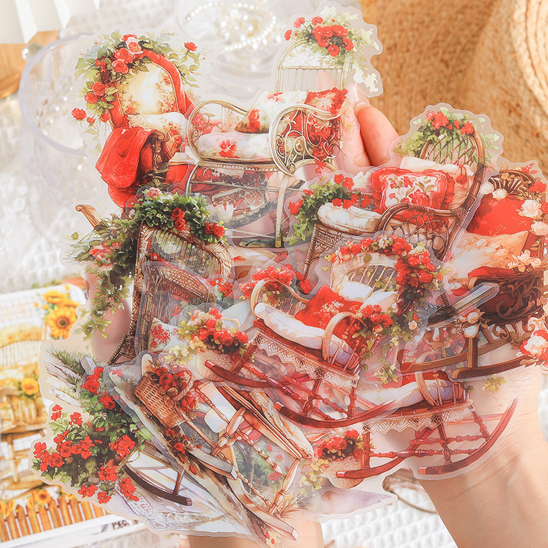 Silla de meditación de aire caliente niebla superficie impermeable pet pegatinas diy diario pegatinas retro mecedora pegatinas pastorales bolsa