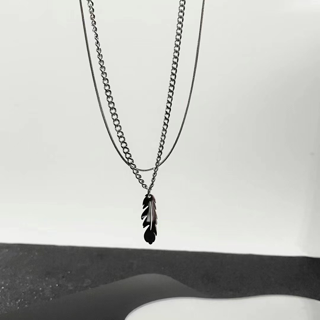 30g Weight Titanium Steel Pendant Material Wholesale Jewelry IG Style Hip-Hop Feather Titanium Steel Polishing Double Layer Necklaces Cuban Link Chain Curb Chain Snake Chain