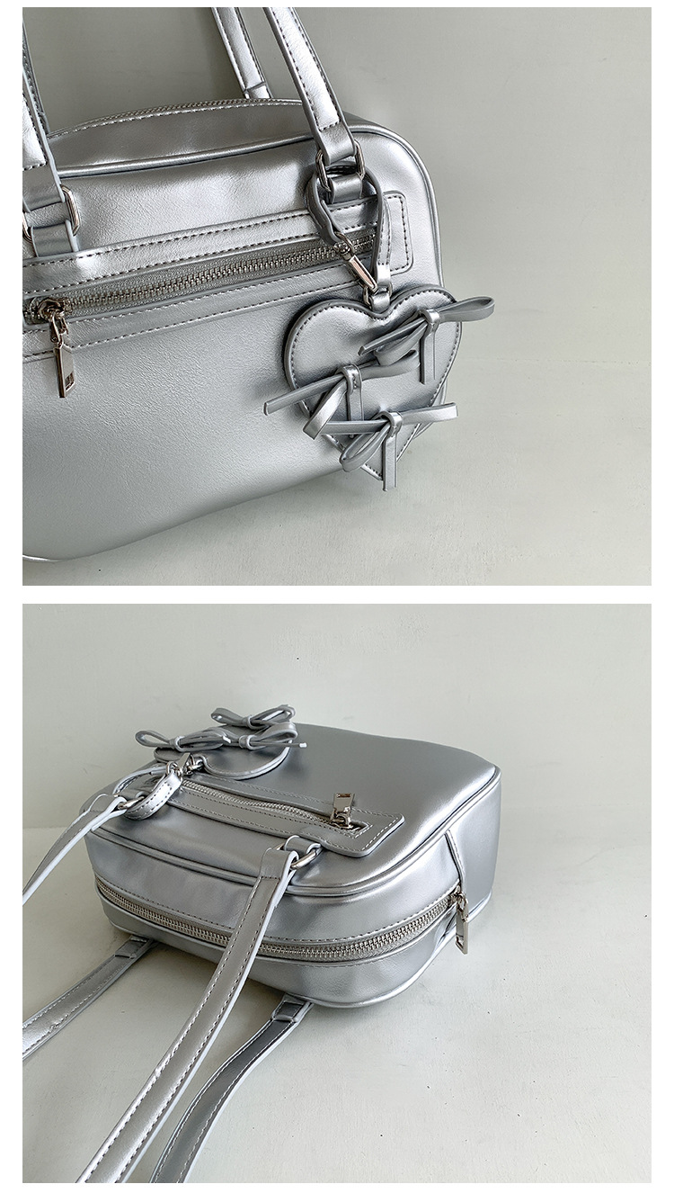 Typed shoulder for girls with a high-end feel, Korean version new small square bag, simple bow, heart-shaped decoration,_voghion.com