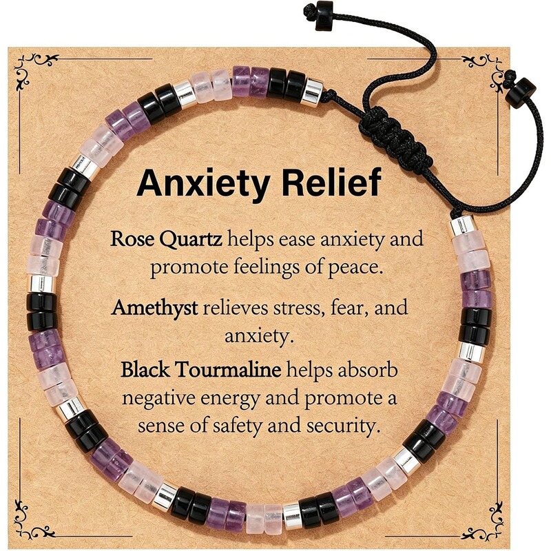 Cross-border Rose Quartz, Amethyst, and Black Tourmaline Woven Bracelet for Anxiety Relief, Energy Crystal Adjustable Drawstring Bracelet